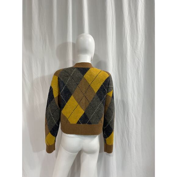 Re/Done '90s' Yellow Oversized Cropped Plunge Neck Cardigan Size P - Picture 2 of 4